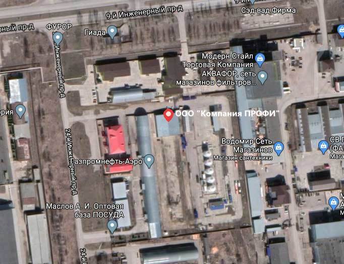 Территория ООО "Компания Профи", расположенная по адресу: г.Ульяновск, 24 проезд Инженерный, дом 1б, на картографическом снимке сервиса Google.