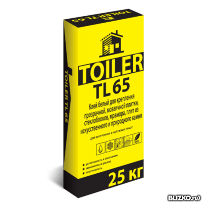 Клей для плитки белый TOILER TL 65- 25 кг