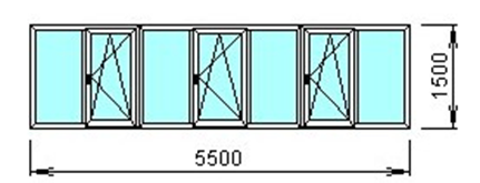 Остекление балкона ПВХ Rehau Blitz 5500х1500 поворотно-откидное