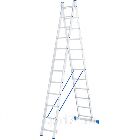 Лестница, 2х12 ступеней, алюминиевая, двухсекционная СИБРТЕХ Pоссия