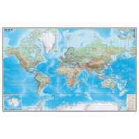 Карта настенная Мир. Обзорная карта. Физическая с границами М-1:15 млн. разм. 192х140 см ламинированная 293 DMB