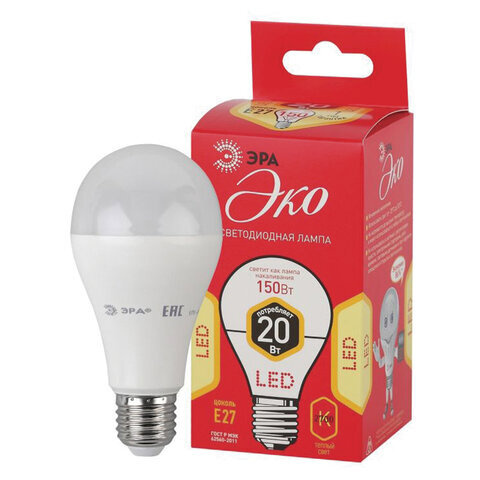 Лампа светодиодная ЭРА 20150Вт цоколь Е27 груша теплый белый 25000 ч LED A65-20W-2700-E27 Б0050687
