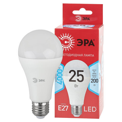 Лампа светодиодная ЭРА 25200Вт цоколь Е27 груша нейтральный белый 25000 ч LED A65-25W-4000-E27 Б0048010