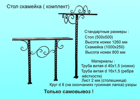 Стол и скамейка металлические