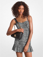 Платье-бюстье Жоржет с графическим леопардовым принтом Michael Kors, черный