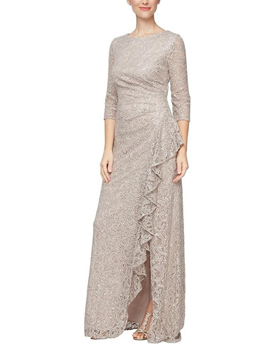 Платье Alex Evenings Long Sequins Lace A-line, цвет Buff