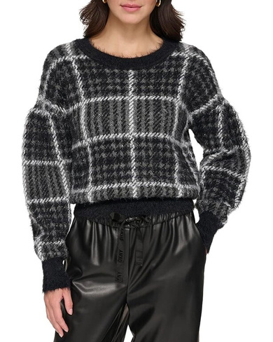 Свитер DKNY Long Sleeve Box Plaid Sweater, черный