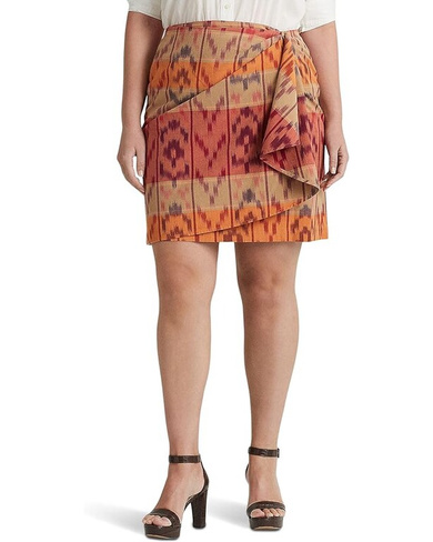 Юбка LAUREN Ralph Lauren Plus Size Geo-Motif Cotton-Linen Wrap, цвет Berry Multi