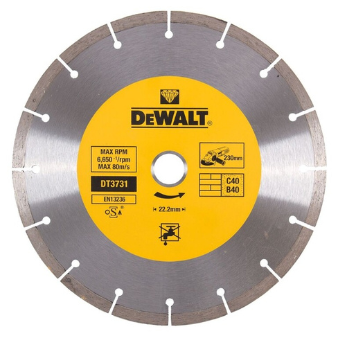 Алмазный диск DeWalt DT3731-QZ (230х22.2 мм, бетон, сегментный тип, высота кромки 7 мм) Диск алмазный dewalt