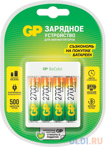 Зарядное устройство GP Rechargeable Е411-270AAHCCS-2CR1 AA/AAA NiMH 2700mAh (4шт) блистер