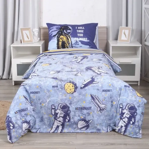 Комплект постельного белья Mona Liza Astronaut полутораспальный сатин синий MONA LIZA Подростки/Молодежь