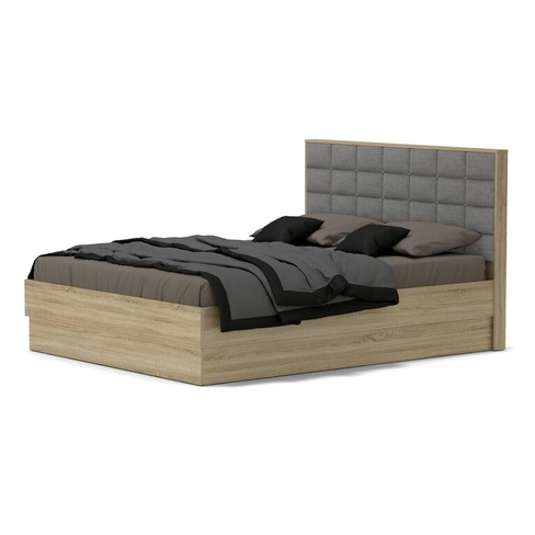 Кровать двуспальная оливия 1600х2000 с пм и орт.основанием дуб сонома/какао рогожка Клик Мебель