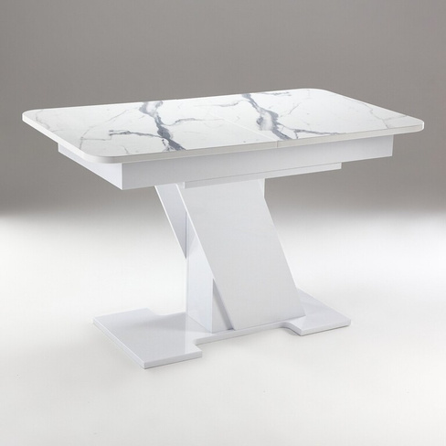 Стол кухонный на одной ножке раздвижной олимп, 124(154)х75х76, белый гл/белый мрамор пластик No brand