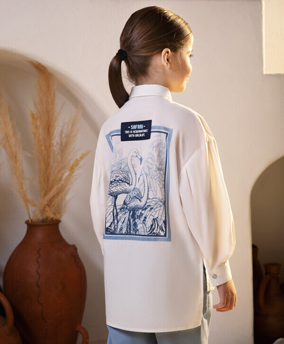 Рубашка оверсайз с высокими разрезами по бокам белая Gulliver (116)