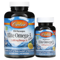 Carlson, Wild Caught, Elite Omega-3 Gems, отборные омега-3 кислоты, натуральный лимонный вкус, 800 мг, 90 +30 мягких таб