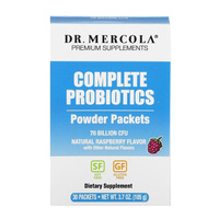 Dr. Mercola, комплекс пробиотиков в виде порошка в пакетиках, натуральный малиновый вкус, 70 млрд КОЕ, 30 пакетиков, по