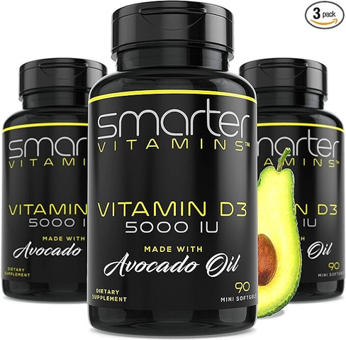 Smarter Витамин D3 5000 МЕ в масле авокадо 125 мкг 270 мини-мягких таблеток (3 упаковки)