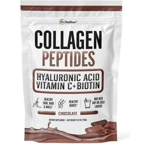 Коллаген Dr. Matthew Chocolate Peptides Powder With Hyaluronic Acid, Vitamin C & Biotin, 450 гр