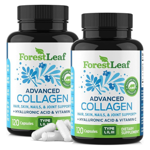 Коллаген ForestLeaf Advanced Type I, II, III + Hyaluronic Acid & Vitamin C, 2 упаковки х 120 капсул