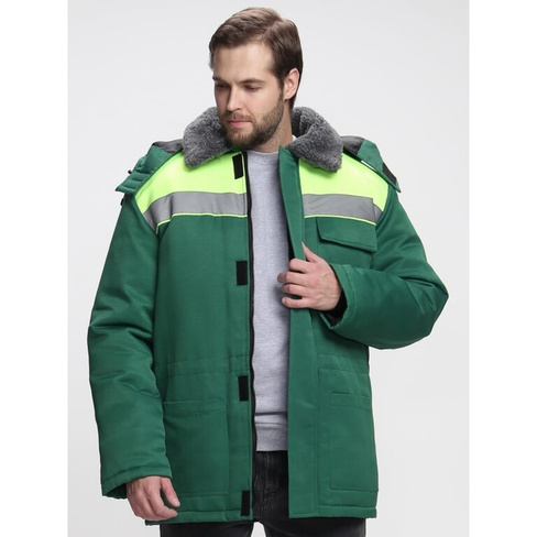 Куртка зимняя ФАКЕЛ Бригада NEW ткань Смесовая, 210 г/кв. м, зеленый/лимонный, размер 44-46, рост 170-176 87487711.001 Ф