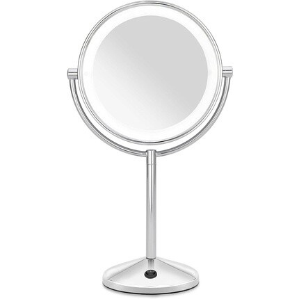 9436E Светодиодное зеркало для макияжа в хромированном дизайне с двухсторонней подсветкой и 10-кратным увеличением, с ба