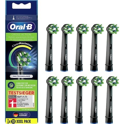 Сменные насадки для зубных щеток Oral-B CrossAction Black Edition с щетиной CleanMaximiser, упаковка из 10 шт. Oral B