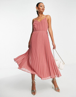 Темно-розовое платье миди со складками и кулиской на талии ASOS DESIGN