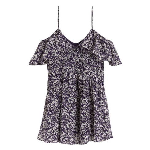 Платье H&M Sleeveless Flounce-trimmed, темно-синий/бежевый