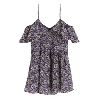 Платье H&M Sleeveless Flounce-trimmed, темно-синий/бежевый