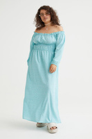 H&M+ Платье из крепа с открытыми плечами, светло-бирюзовый/маленькие цветы