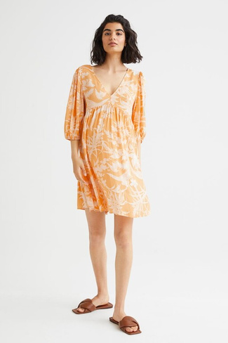 MAMA Узорчатое платье с пышными рукавами H&M, светло-оранжевый/узор