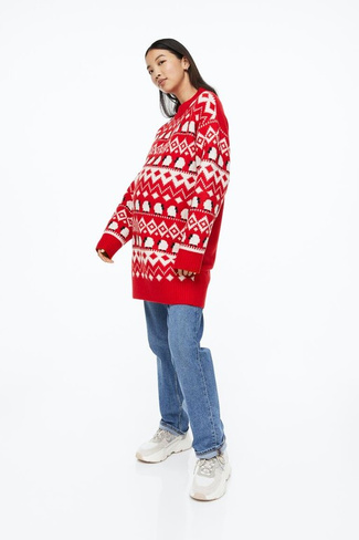 МАМА Жаккардовый свитер H&M, красный/узор