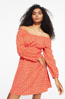 Платье с открытыми плечами H&M, оранжевый/маленькие цветы