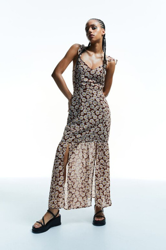 Шифоновое платье H&M, темно-коричневый/цветы