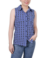 Миниатюрная блузка без рукавов с воротником-стойкой и пуговицами спереди NY Collection, мульти