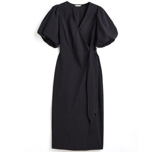 Платье H&M Puff-sleeved Wrap, черный