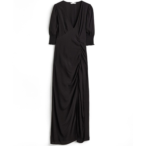 Платье H&M Puff-sleeved Creped, черный