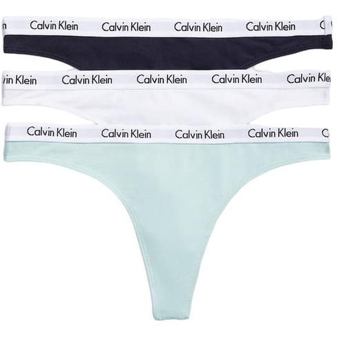Комплект трусов-стрингов Calvin Klein Carousel Logo Cotton, 3 предмета, голубой/белый/синий