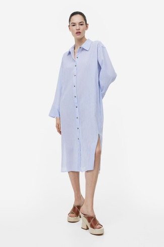 Платье-рубашка из крепа H&M, синий/полосатый