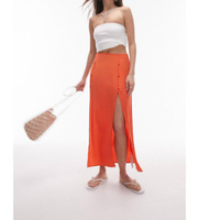 Оранжевая юбка миди с разрезом на пуговицах Topshop