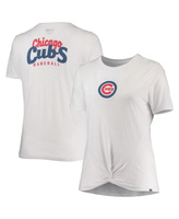 Женская белая футболка Chicago Cubs большого размера с узлом спереди 2 Hit New Era, белый
