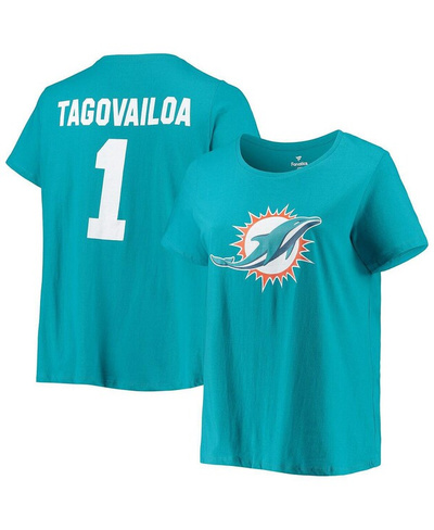 Женская фирменная футболка Tua Tagovailoa Aqua Miami Dolphins размера плюс с именем и номером Fanatics