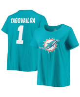 Женская фирменная футболка Tua Tagovailoa Aqua Miami Dolphins размера плюс с именем и номером Fanatics