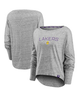 Женская серая футболка с открытыми плечами и длинными рукавами с логотипом Los Angeles Lakers Nostalgia Fanatics