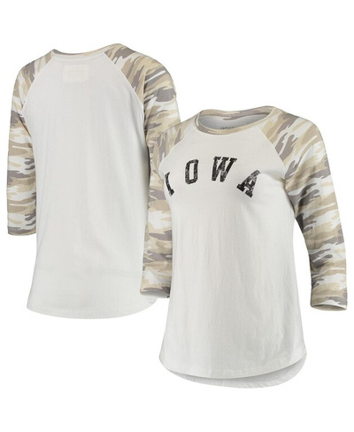 Женская бело-камуфляжная футболка Iowa Hawkeyes Boyfriend Baseball Raglan с рукавами 3/4 Camp David