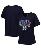 Женская темно-синяя футболка с логотипом Cincinnati Bengals размера плюс с волнистой надписью и v-образным вырезом Fanat
