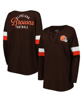 Женская коричневая футболка Cleveland Browns Athletic Varsity на шнуровке с длинным рукавом New Era, коричневый