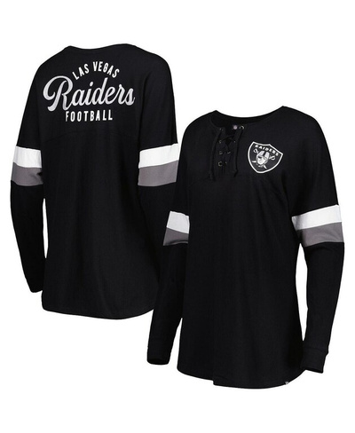 Женская черная университетская футболка со шнуровкой и длинными рукавами Las Vegas Raiders Athletic Varsity New Era, чер