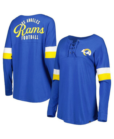 Женская футболка Royal Los Angeles Rams Athletic Varsity со шнуровкой и длинными рукавами New Era