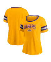 Женская золотисто-серая футболка с полосатыми рукавами Los Angeles Lakers Block Party Fanatics